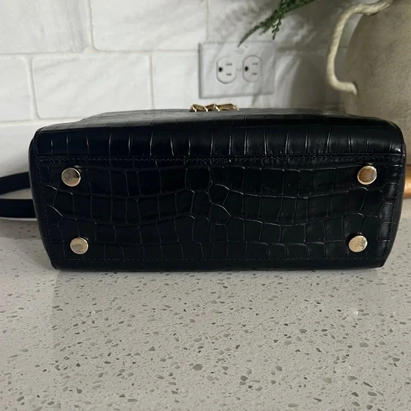 Michael Kors Black Croc-Embossed Top Handle Satchel with Gold Hardware - Picture 5 of 6